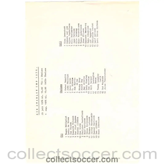 1976 OIS and GAIS V Chelsea single sheet programme - Collect Soccer