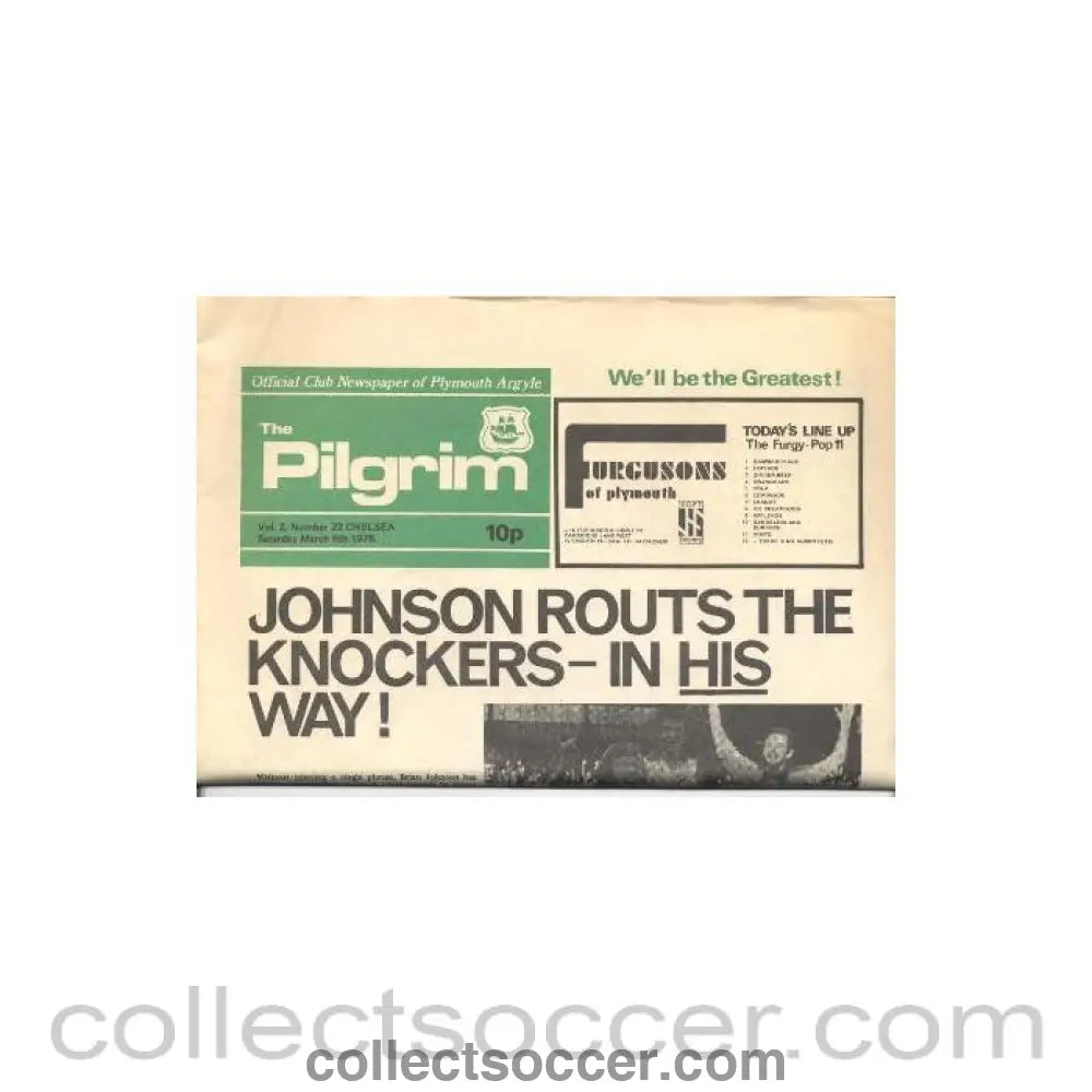 1976 - Plymouth Argile vChelsea official programme Pilgrim official newspaper of Plymouth Argile 06/03/1976