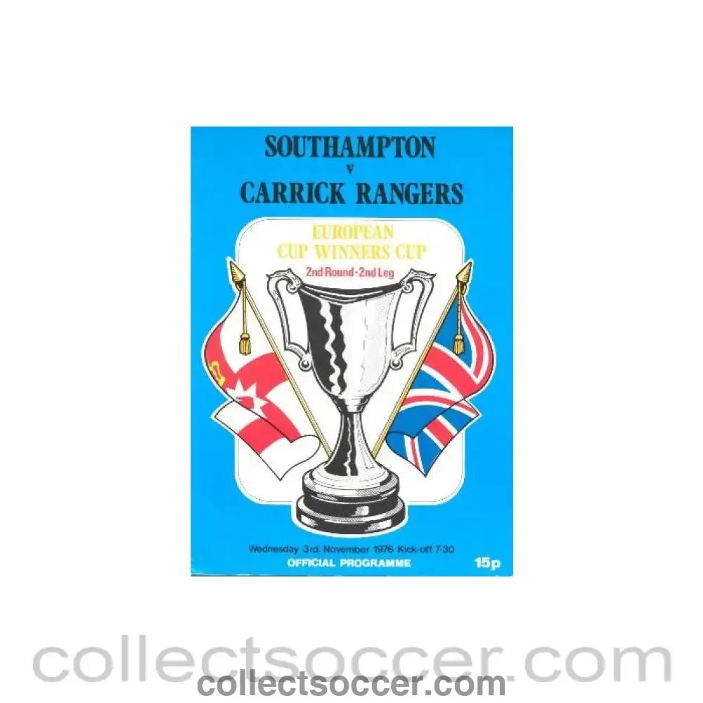 1976 - Southampton v Carrick Rangers official programme 03/11/1976 European Cup Winners Cup - Collect Soccer