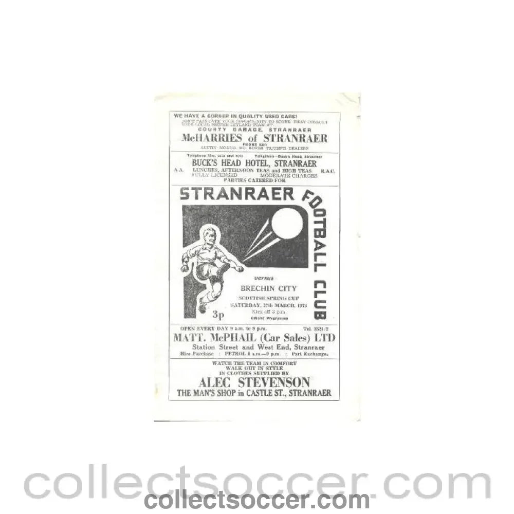 1976 - Stranraer v Brechin City official programme 27/03/1976 Scottish Spring Cup - Collect Soccer