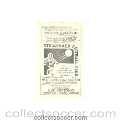 1976 - Stranraer v East Fife official programme 06/03/1976 Scottish Spring Cup - Collect Soccer