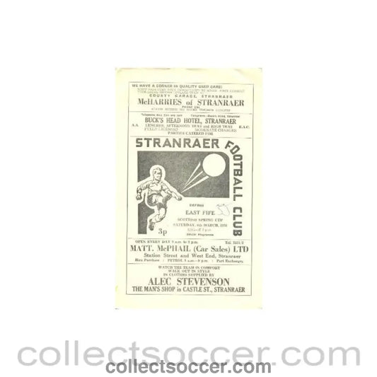 1976 - Stranraer v East Fife official programme 06/03/1976 Scottish Spring Cup - Collect Soccer