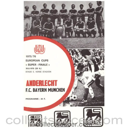 1976 Super Cup Final Anderlecht v Bayern Munich Official Programme - Collect Soccer