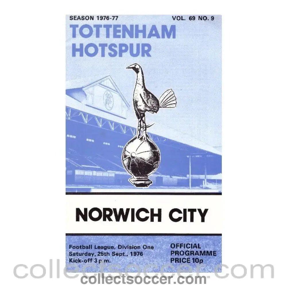 1976 - Tottenham Hotspur v Norwich City official programme 25/09/1976 - Collect Soccer