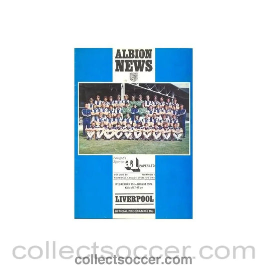 1976 - West Bromwich Albion v Liverpool official programme 25/08/1976 - Collect Soccer