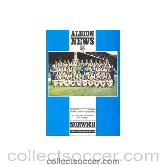 1976 - West Bromwich Albion v Norwich City official programme 28/08/1976 Football League - Collect Soccer