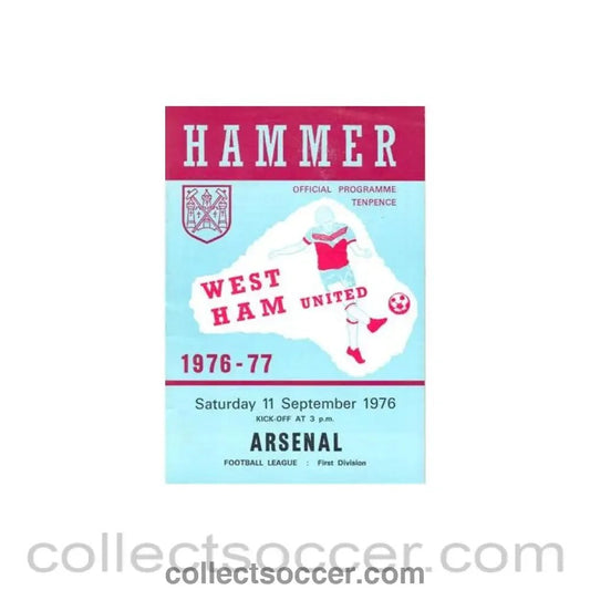 1976 - West Ham United v Arsenal official programme 11/09/1976 Football League - Collect Soccer