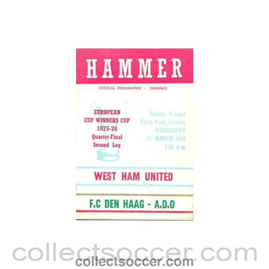 1976 - West Ham United v Den Haag official programme 17/03/1976 - Collect Soccer