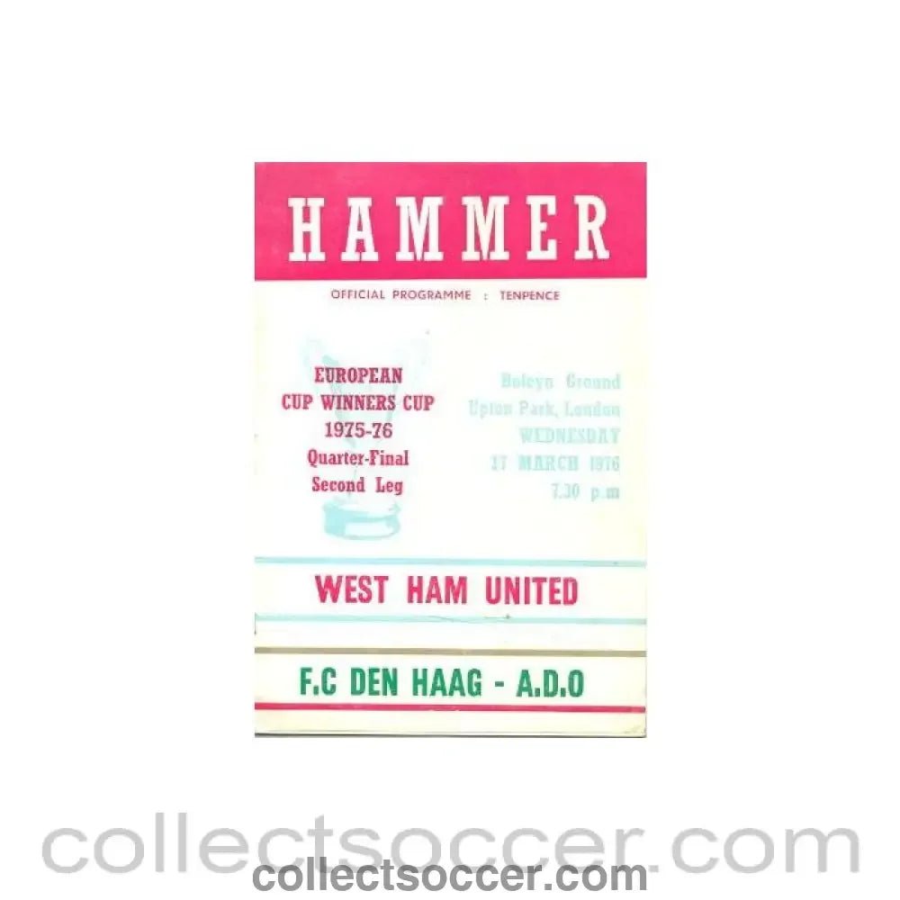 1976 - West Ham United v Den Haag official programme 17/03/1976 - Collect Soccer