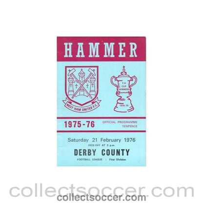 1976 - West Ham United v Derby County official programme 21/02/1976 Football League - Collect Soccer