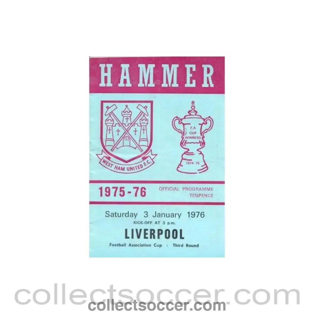 1976 - West Ham United v Liverpool official programme 03/01/1976 - Collect Soccer
