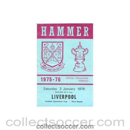 1976 - West Ham United v Liverpool official programme 03/01/1976 - Collect Soccer