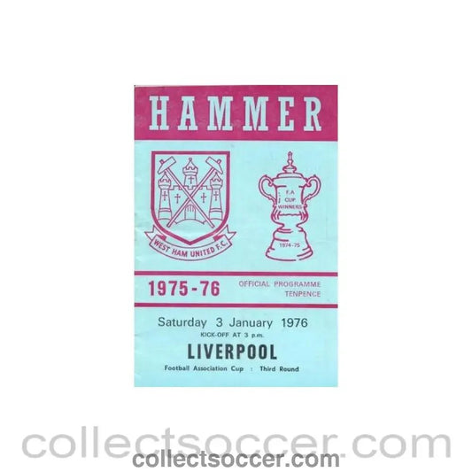 1976 - West Ham United v Liverpool official programme 03/01/1976 - Collect Soccer