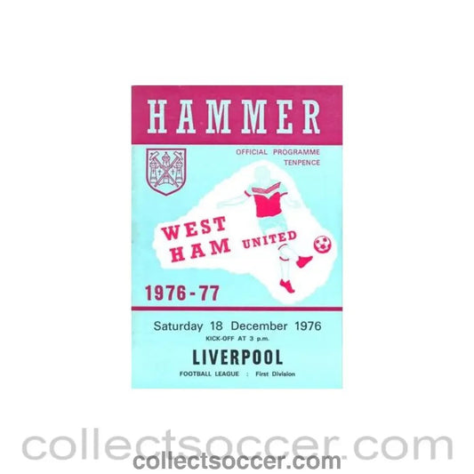 1976 - West Ham United v Liverpool official programme 18/12/1976 Football League - Collect Soccer