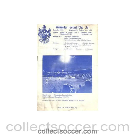 1976 - Wimbledon v Nuneaton Borough official programme 22/04/1976 - Collect Soccer