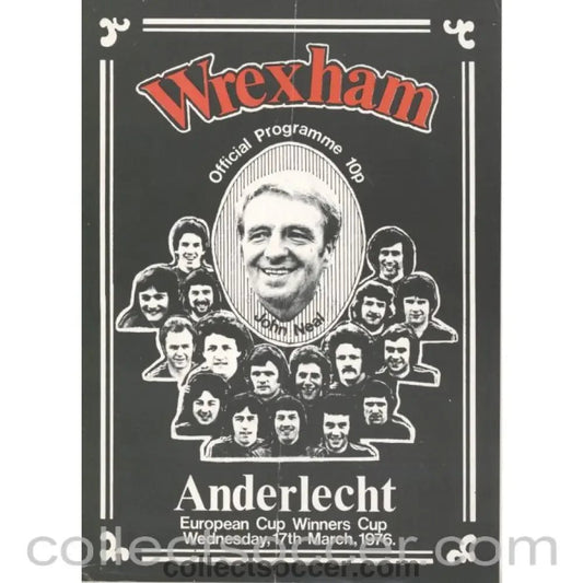 1976 - Wrexham v Anderlecht Cup Winners Cup 17/3/1976 Quarter Final 2nd Leg Official Football Programme - Collect Soccer