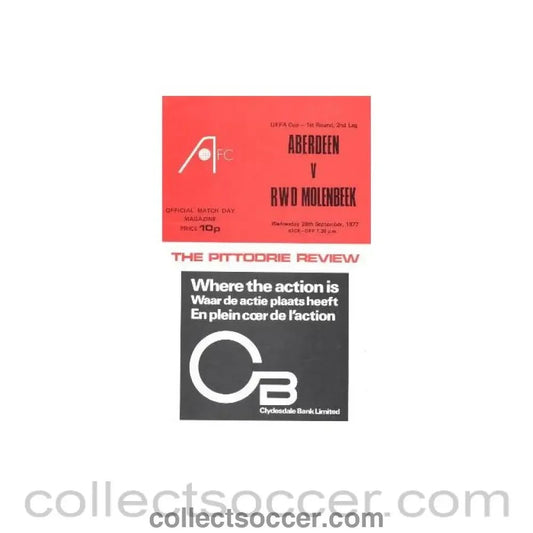 1977 - Aberdeen v Molenbeek official programme 28/09/1977 UEFA Cup - Collect Soccer