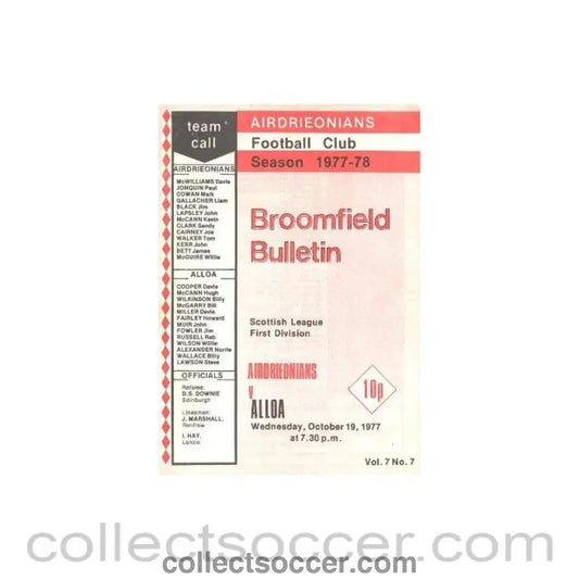 1977 - Airdrieonians v Alloa official programme 19/10/1977 - Collect Soccer
