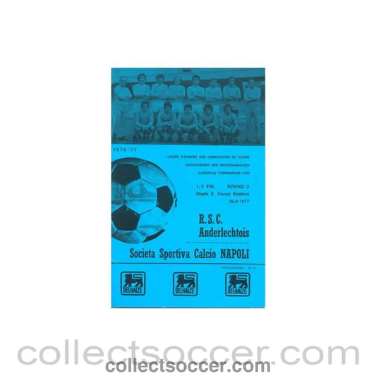 1977 Anderlecht v Naples official programme 20/04/1977 Cup Winners Cup Semi - Final 2nd Leg - Collect Soccer