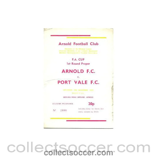 1977 - Arnold v Port Vale official programme 26/11/1977