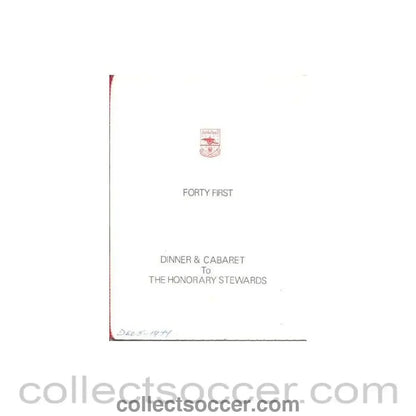1977 - Arsenal - 41st Dinner & Cabaret to The Honorary Stewards of Arsenal FC menu with ribbon 05/12/1977 - Collect Soccer