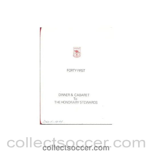 1977 - Arsenal - 41st Dinner & Cabaret to The Honorary Stewards of Arsenal FC menu with ribbon 05/12/1977
