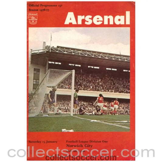 1977 Arsenal v Norwich City Football Programme - Collect Soccer