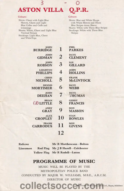 1977 At Arsenal Aston Villa V Queens Park Rangers League Cup Semi-Final Replay Programme