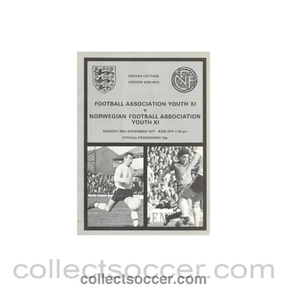 1977 - At Fulham - Football Association Youth XI v Norwegian Football Association Youth XI official programme 28/11/1977 - Collect Soccer