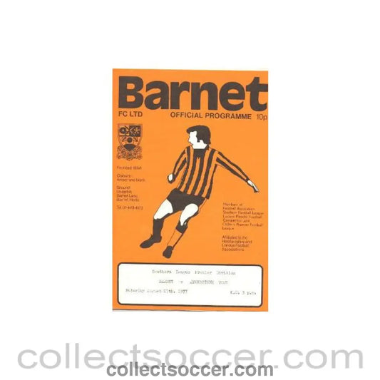 1977 - Barnet v Atherstone Town official programme 27/08/1977