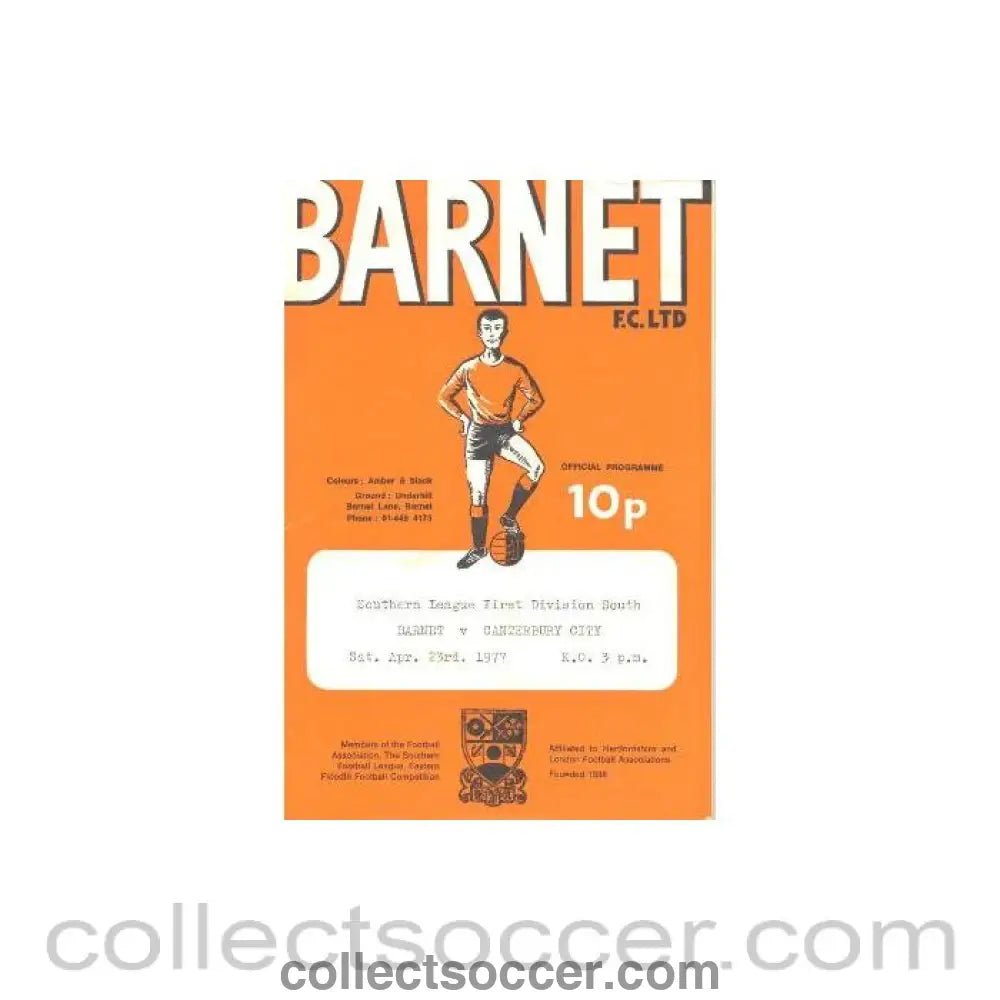 1977 - Barnet v Canterbury City official programme 23/04/1977 - Collect Soccer