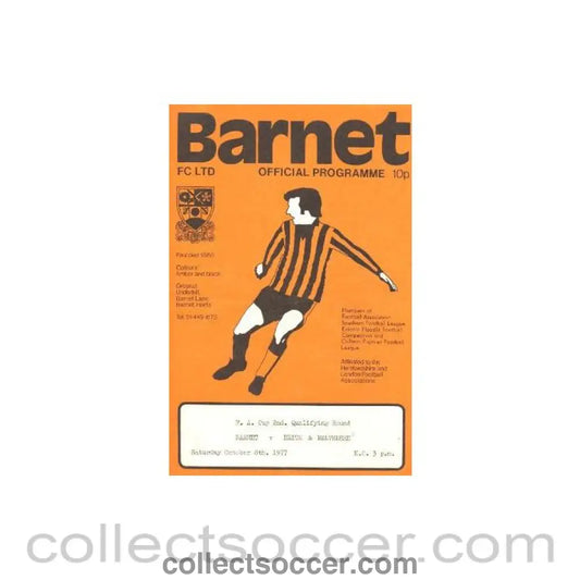 1977 - Barnet v Erith & Belvedere official programme 08/10/1977