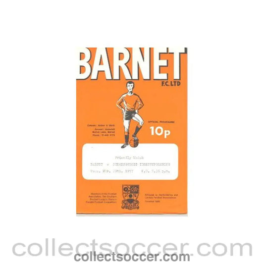 1977 - Barnet v Stromsgodset Idrettsforening Norway official programme 29/03/1977 International Friendly