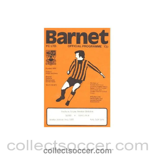 1977 - Barnet v Yeovil Town official programme 02/01/1977