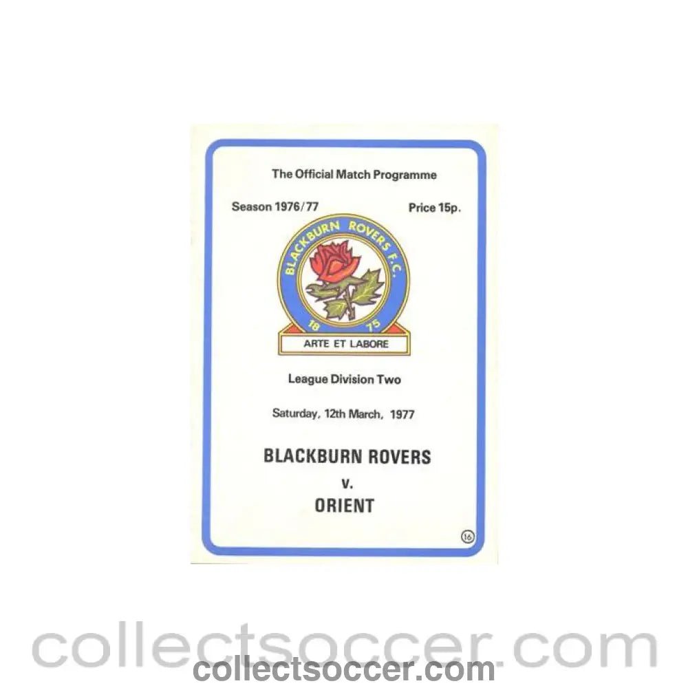 1977 - Blackburn Rovers v Leyton Orient official programme 12/03/1977 Football League - Collect Soccer
