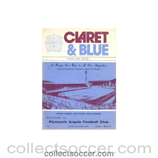 1977 - Burnley v Plymouth Argyle official programme 03/01/1977