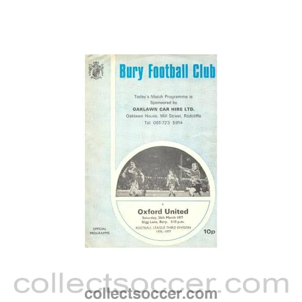 1977 - Bury v Oxford United official programme 26/03/1977 - Collect Soccer