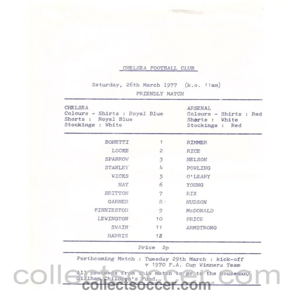 1977 Chelsea v Arsenal Rare Football Programme - Collect Soccer