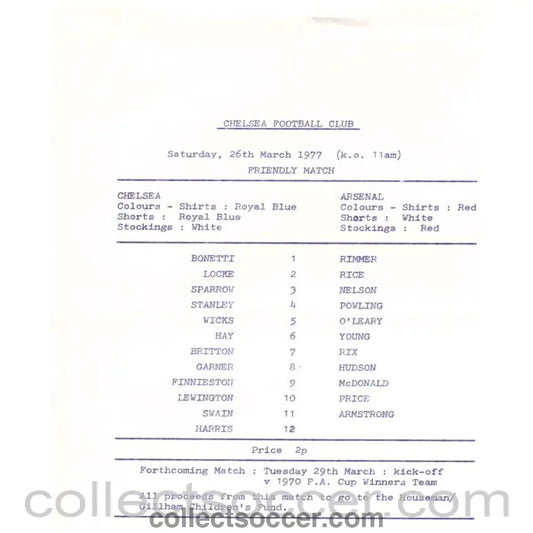 1977 Chelsea v Arsenal Rare Football Programme - Collect Soccer