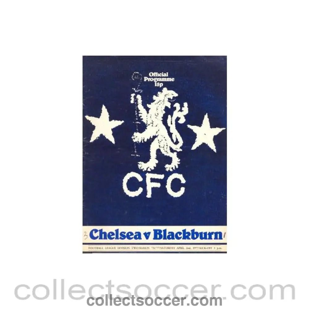 1977 - Chelsea v Blackburn official programme 02/04/1977 - Collect Soccer
