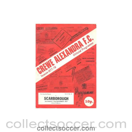 1977 - Crewe Alexandra v Scarborough official programme 17/12/1977 F.A. Cup - Collect Soccer