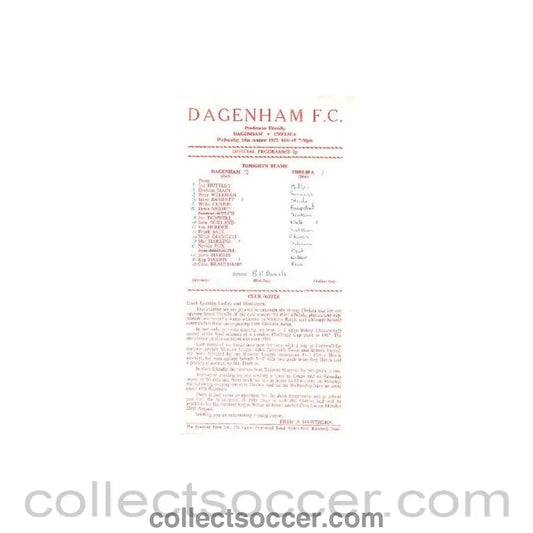 1977 - Dagenham v Chelsea official programme 10/08/1977