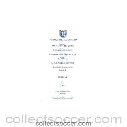 1977 England v Italy programme of arrangements Royal Box - Collect Soccer