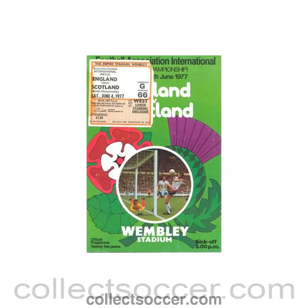 1977 England v Scotland official programme 04/06/1977 with ticket - Collect Soccer