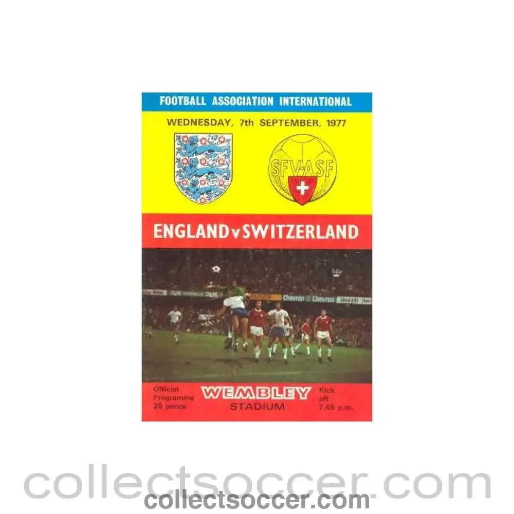1977 England v Switzerland official programme 07/09/1977 - Collect Soccer