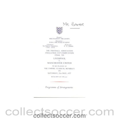 1977 FA Cup Final programme of arrangements Royal Box - Collect Soccer