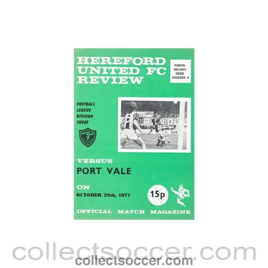 1977 - Hereford United v Port Vale official programme 29/10/1977 Football League - Collect Soccer