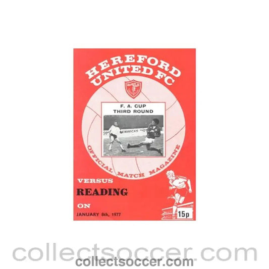 1977 - Hereford United v Reading official programme 08/01/1977 F.A. Cup - Collect Soccer