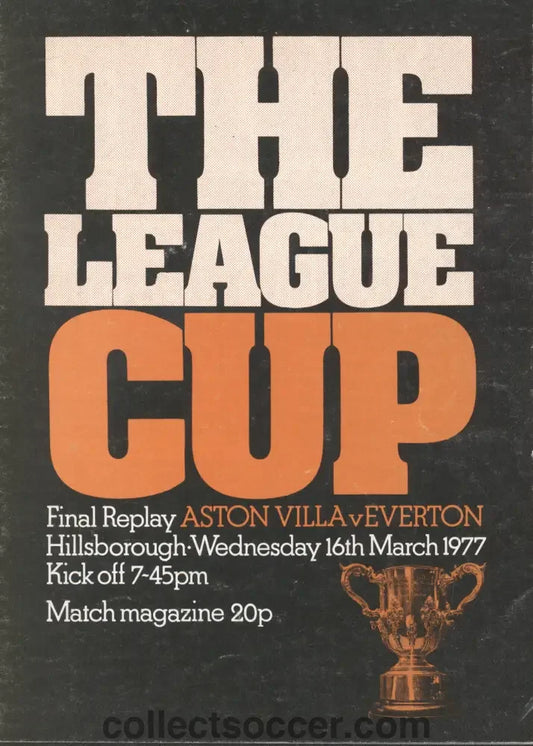 1977 League Cup Final Replay Programme Aston Villa v Everton