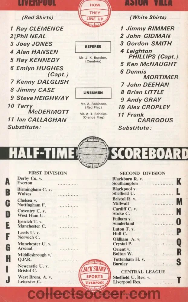 1977 - Liverpool v Aston Villa official programme 05/11/1977 - Collect Soccer